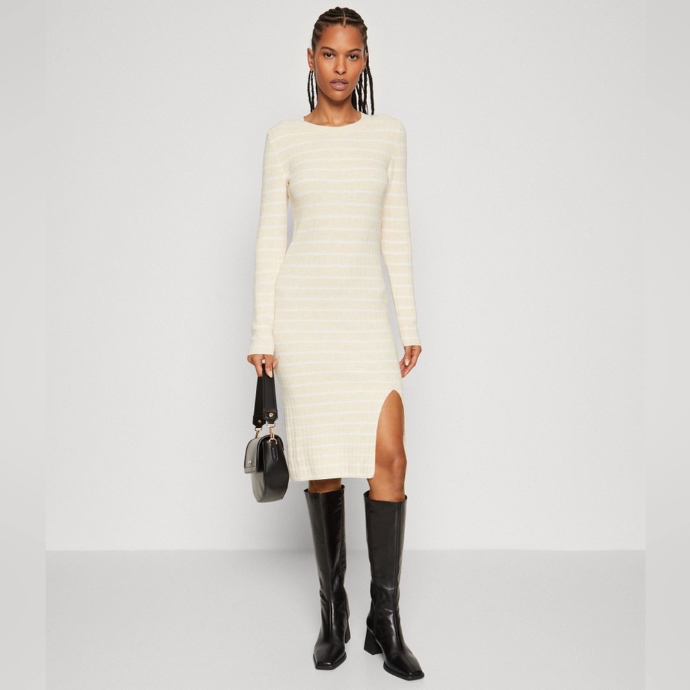 GAP Side Slit Midi cream Sweater Dress - Shift dress Small -  Stripes